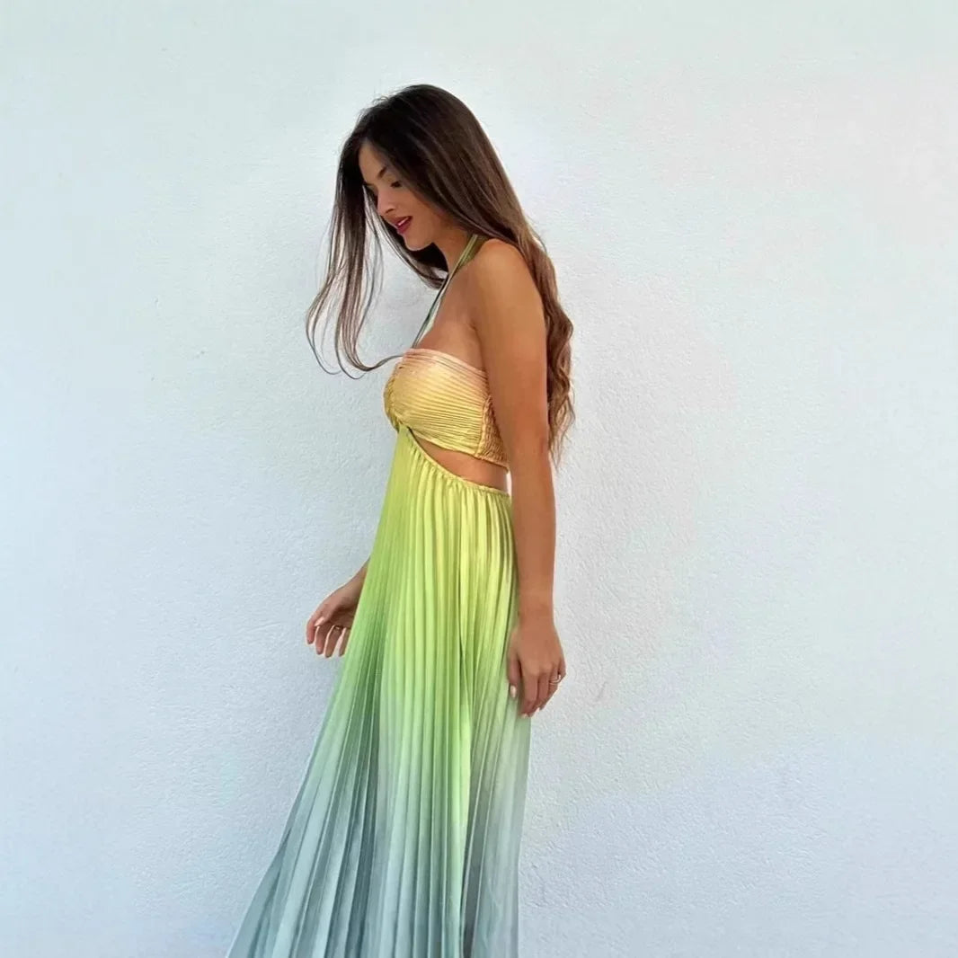 Gradient Dopamine Neckline Sleeveless Dress - Piña Colada