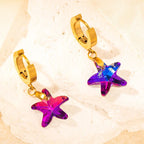 Colorful Crystal Star & Palm Drop Earrings - Piña Colada