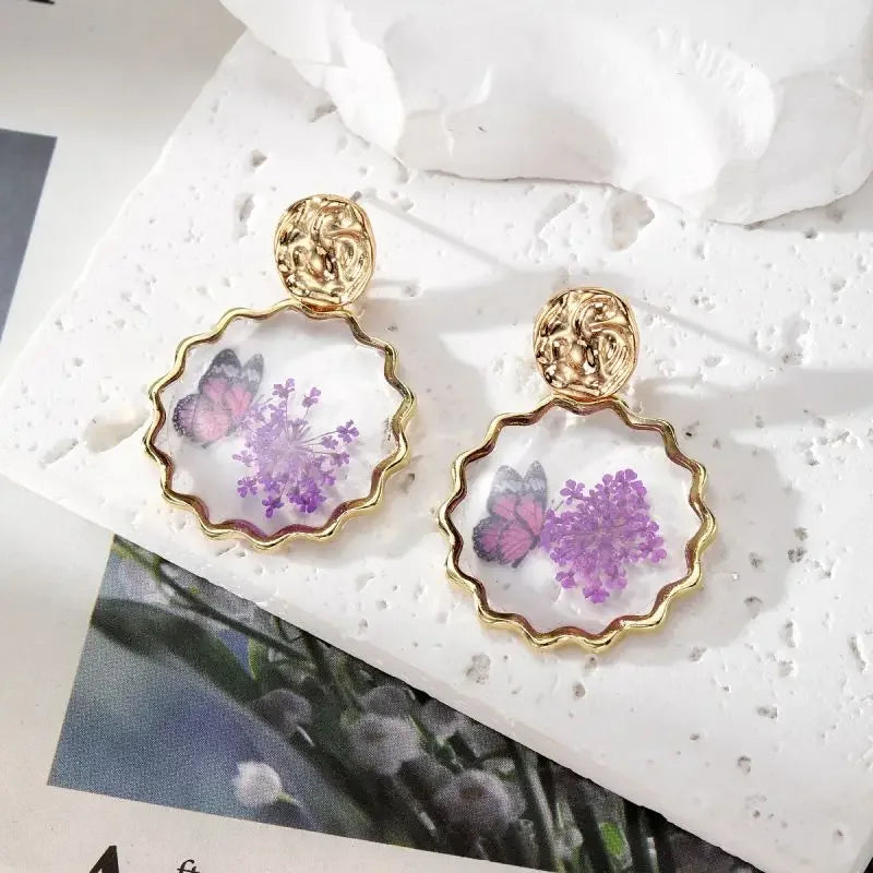Natural Flower Dangle Earrings - Piña Colada