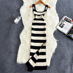 Stripe Summer Elastic Split Bodycon Dress - Piña Colada