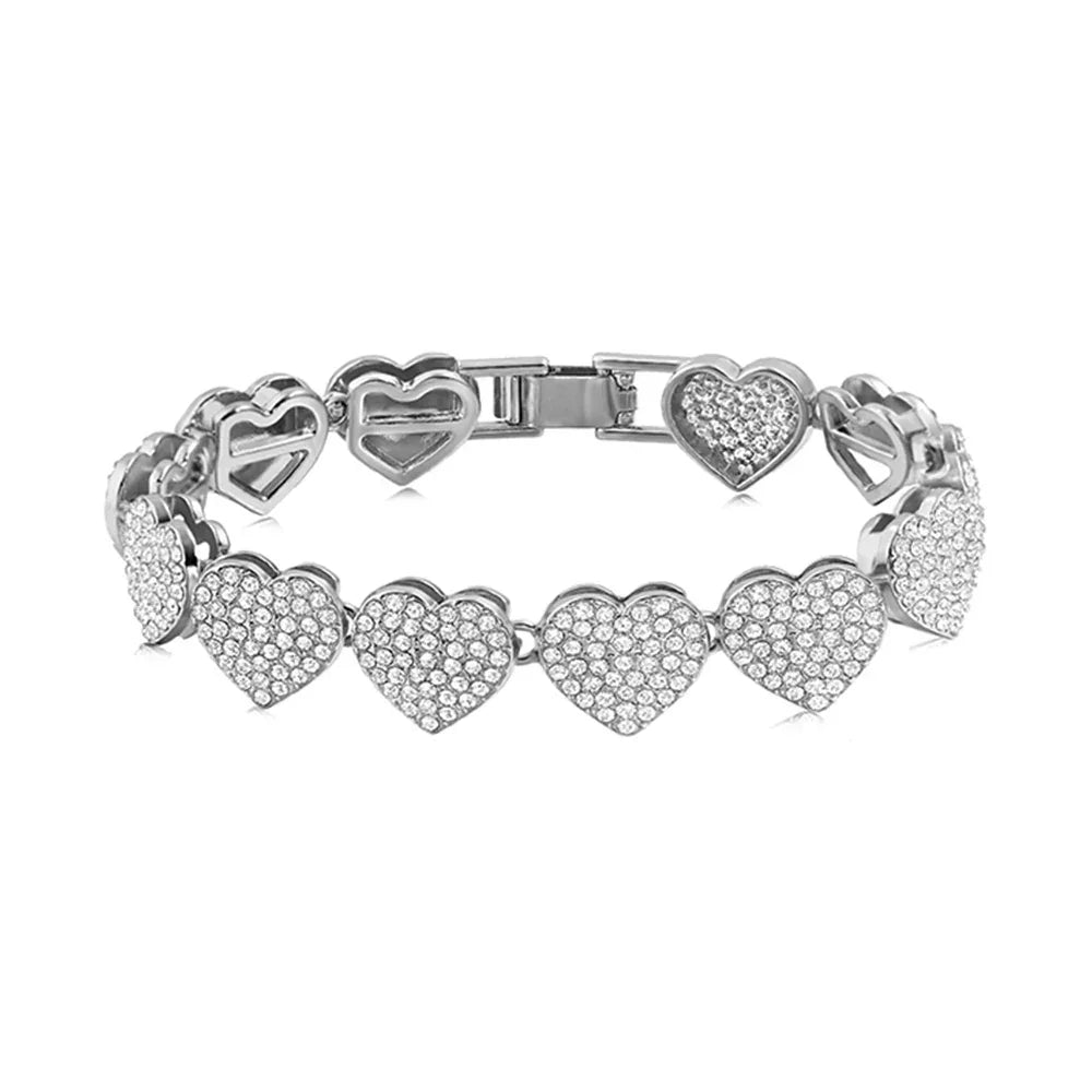 Iced Out Heart & Cuban Link Bracelet - Piña Colada