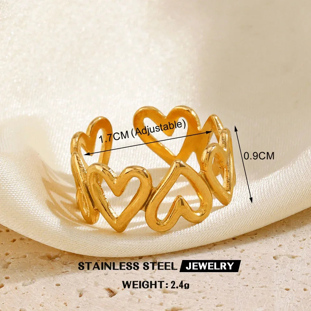 Gold Color Stainless Steel Heart Ring - Piña Colada