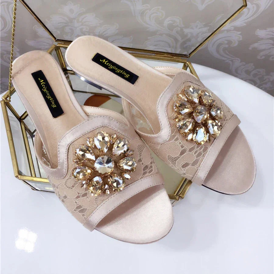 Women Slippers Rhineston Open Toe - Piña Colada