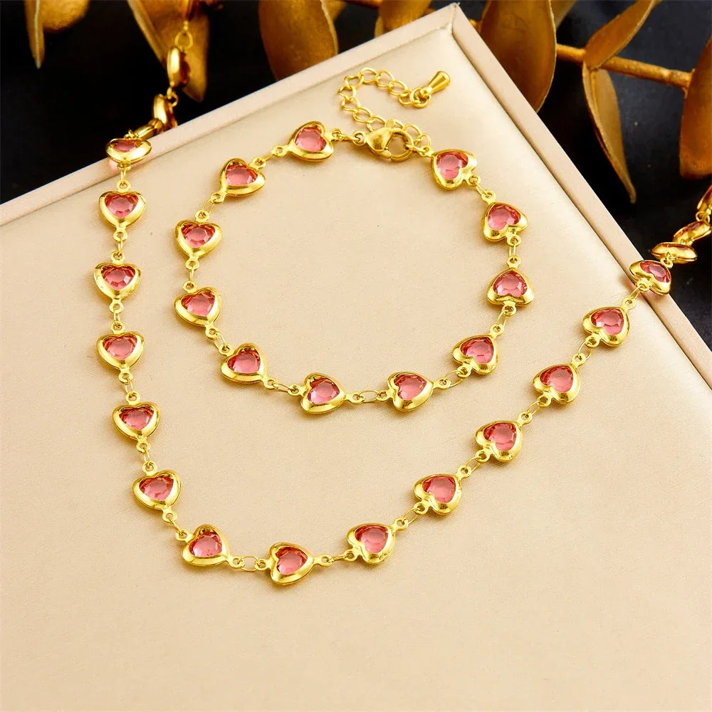 316L Stainless Steell Colour Heart Rhinestones - Piña Colada