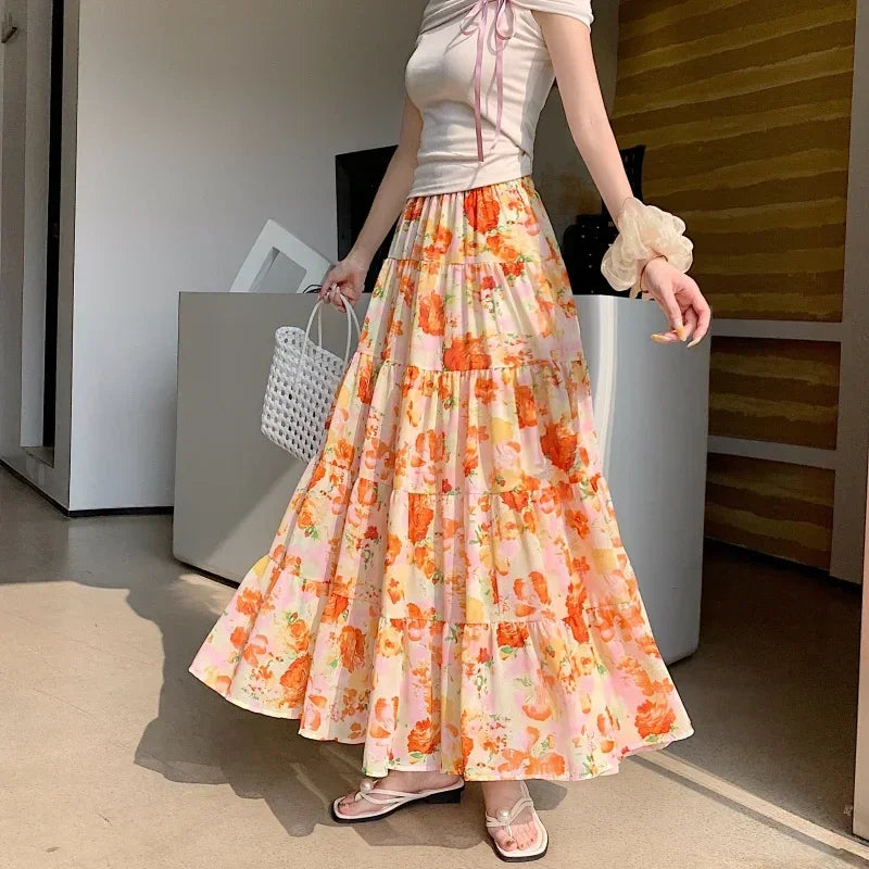 Summer Chiffon Mid-Length Skirt - Piña Colada