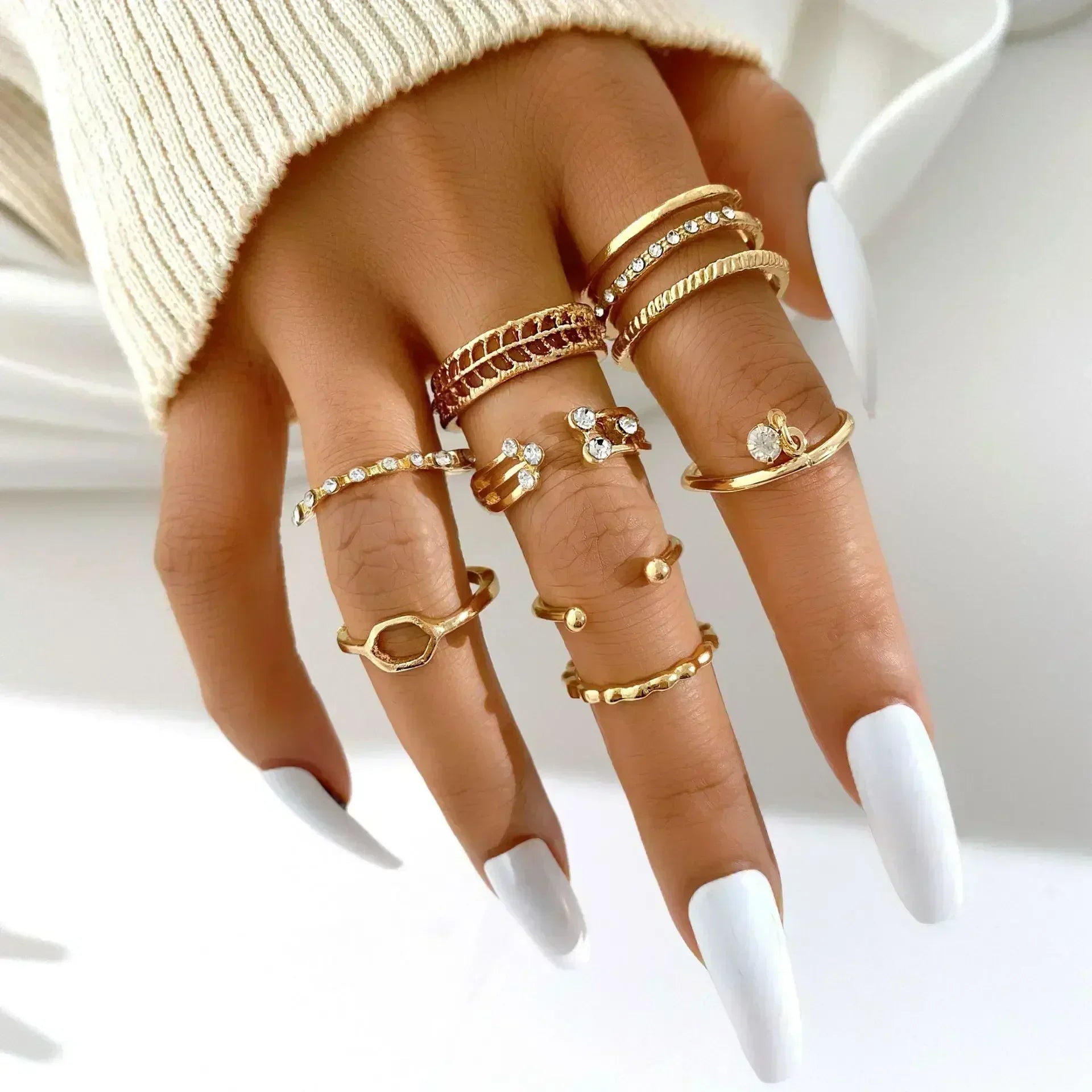 9Pcs/Set Vintage Gold Rings Set - Piña Colada