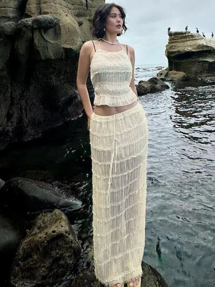 Backless Halter Sheath Dress – Knee-Length Streetwear Style - Piña Colada
