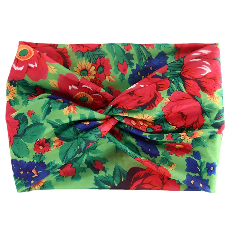 Printed Wide Elastic Headband - Piña Colada