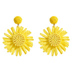 Bohemian Raffia Flower Drop Earrings - Piña Colada