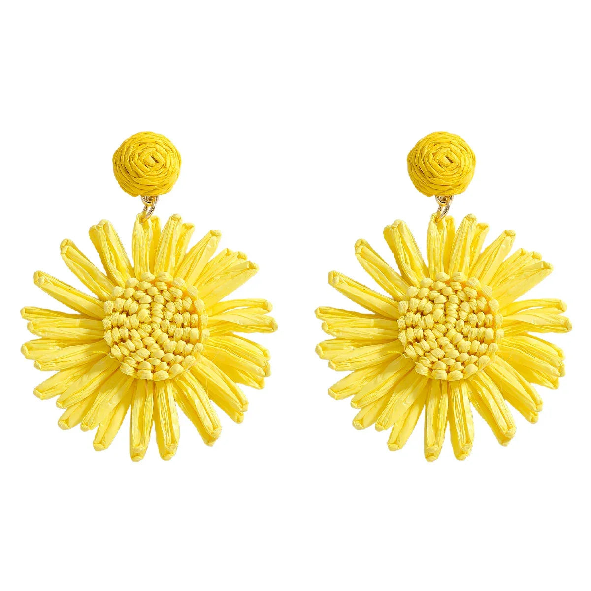 Bohemian Raffia Flower Drop Earrings - Piña Colada