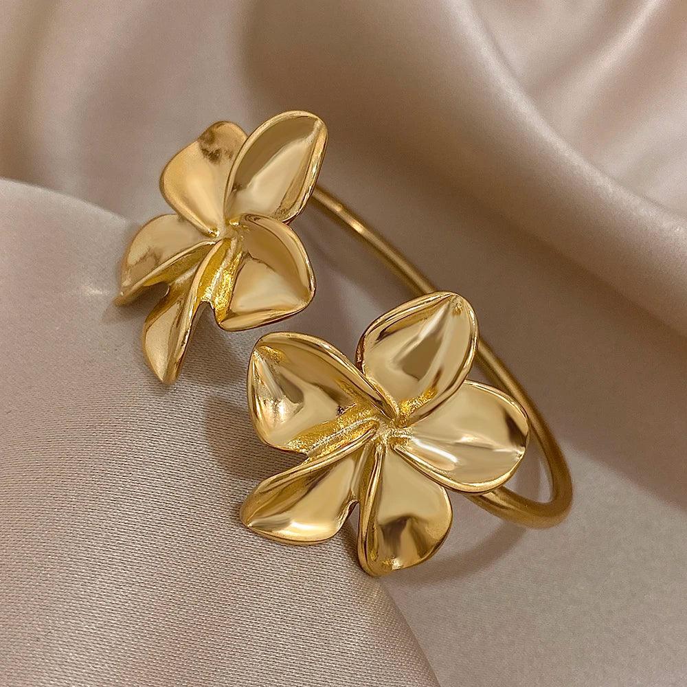 Stainless Steel Double Flower Cuff Bracelet - Piña Colada