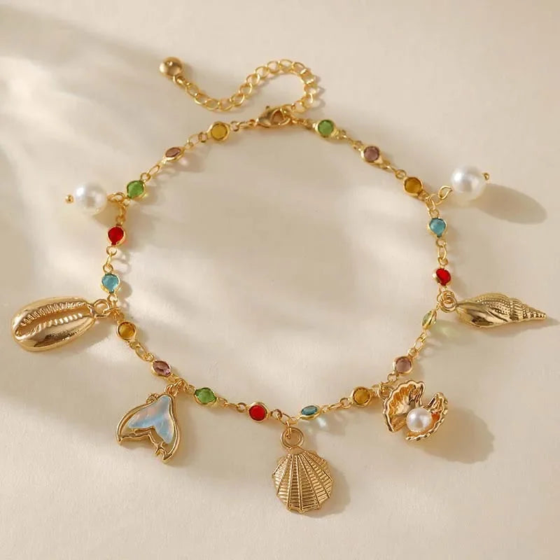 2025 Gold Starfish & Shell Chain Bracelet - Piña Colada