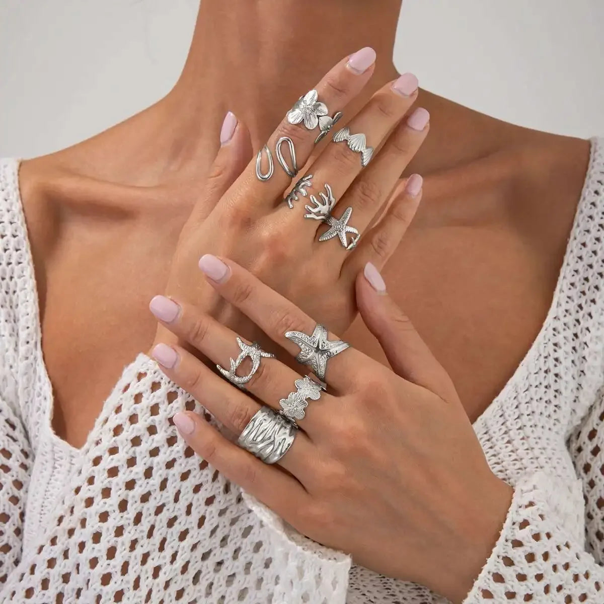 9Pcs/Set Rings Starfish Scallop - Piña Colada
