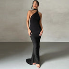 One Shoulder Backless Adjustable Scarf Maxi Dress - Piña Colada