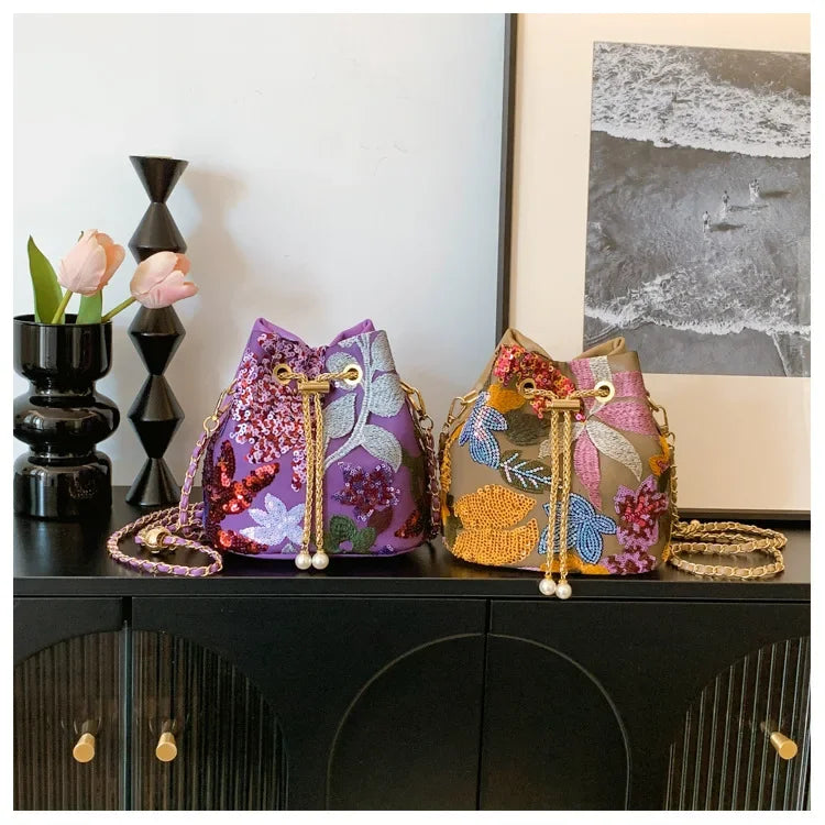 New Artistic Shoulder Bag Women Fashionable Sequins Crossbody - Piña Colada