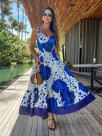 Floral Printed Yellow Dresses - Elegant Sleeveless - Piña Colada