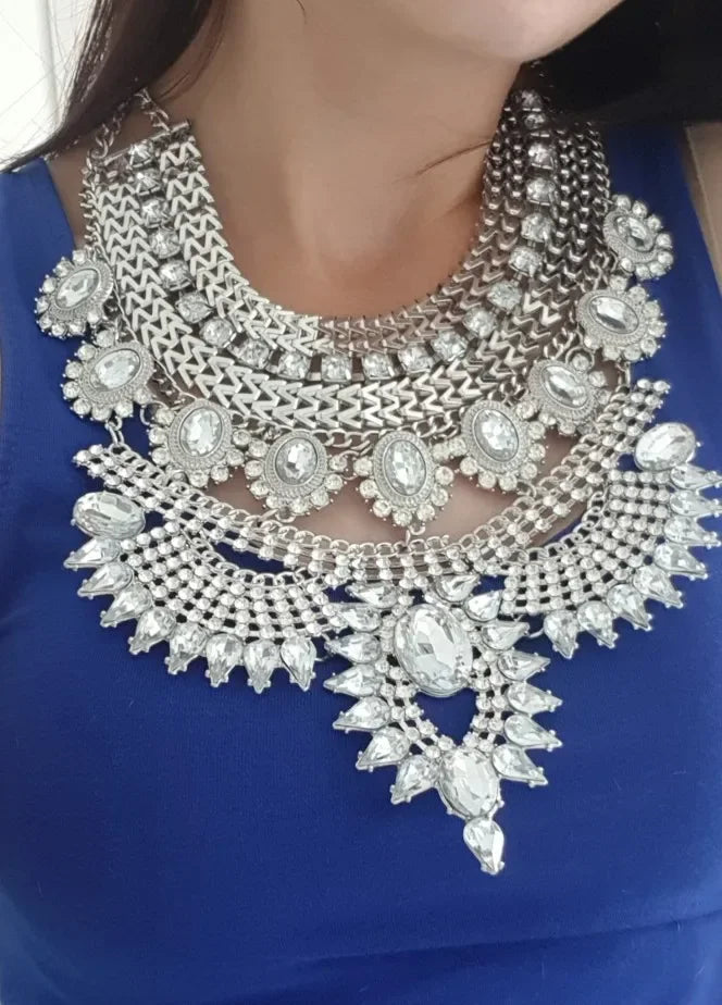 Crystal Rhinestone Tassel Large Collar - Piña Colada