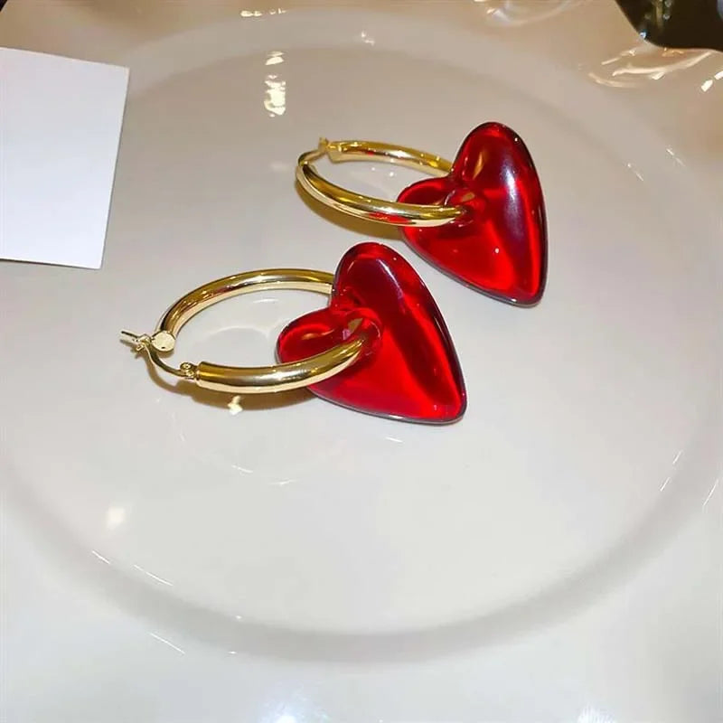 Vintage Red Heart Drop Earrings - Piña Colada