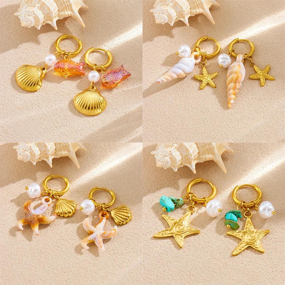 316L Stainless Steel Shell Earrings - Piña Colada