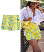 Yellow Lemon Print Casual Shorts - Piña Colada