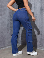 Retro High-Stretch Cargo Jeans - Piña Colada