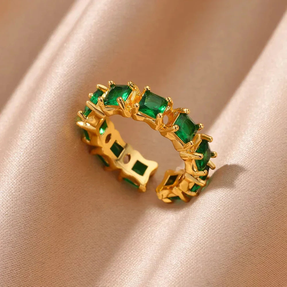 Rings Gold Plated Colorful Stone - Piña Colada