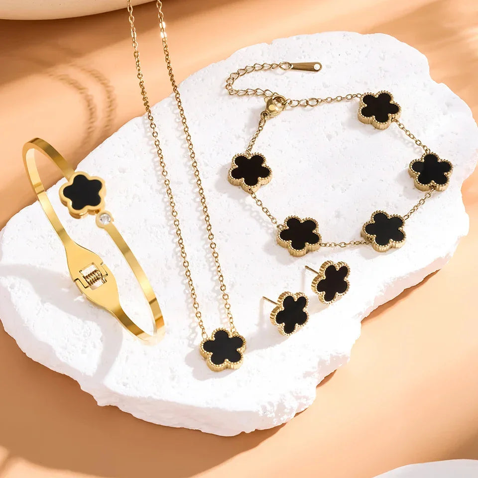 Flower Stainless Steel Jewelry Set for Women - Piña Colada
