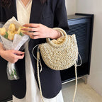 Straw Rattan Half-Moon Beach Handbag - Piña Colada