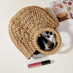 Straw Rattan Half-Moon Beach Handbag - Piña Colada