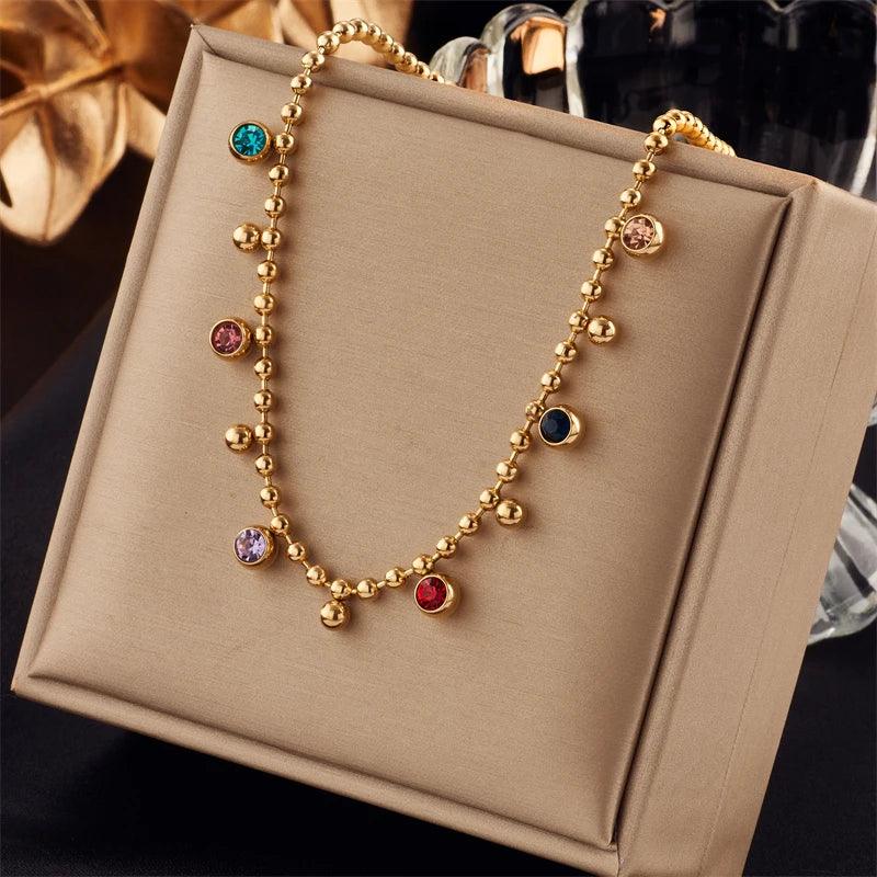 Color Trendy Geometric Pendant Necklace - Piña Colada