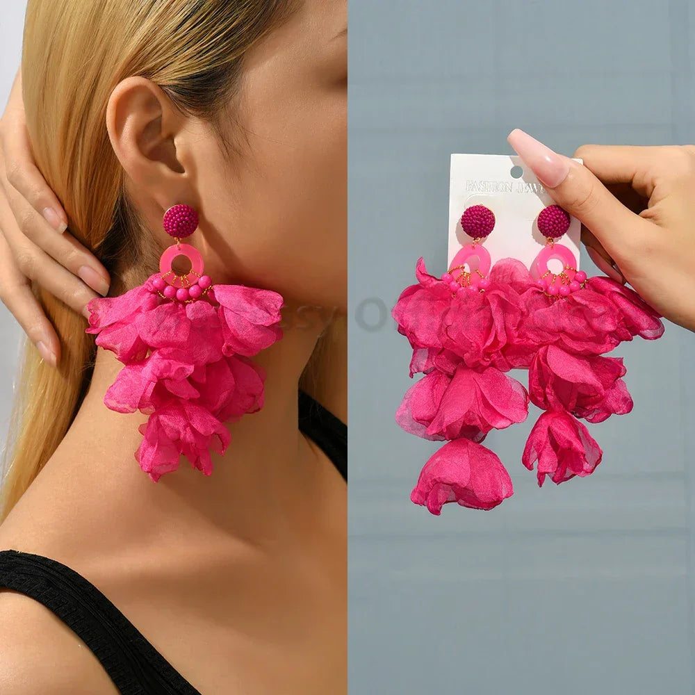 Boho Multicolor Cotton Flower Earrings - Piña Colada