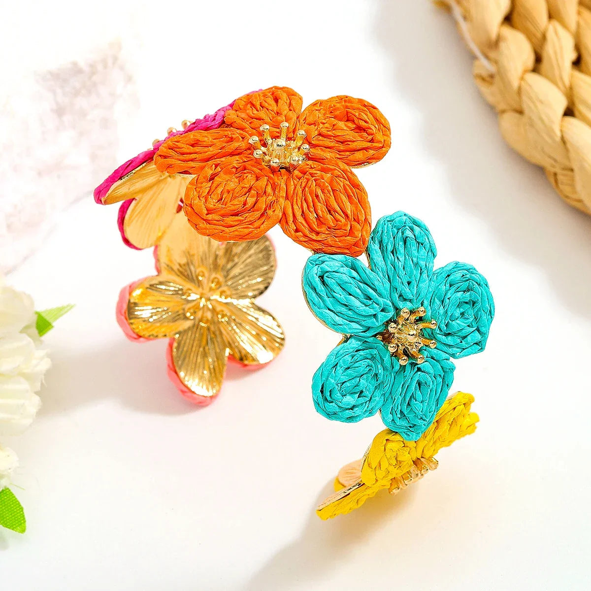 Flower Woven Cuff Bracelet Women - Piña Colada