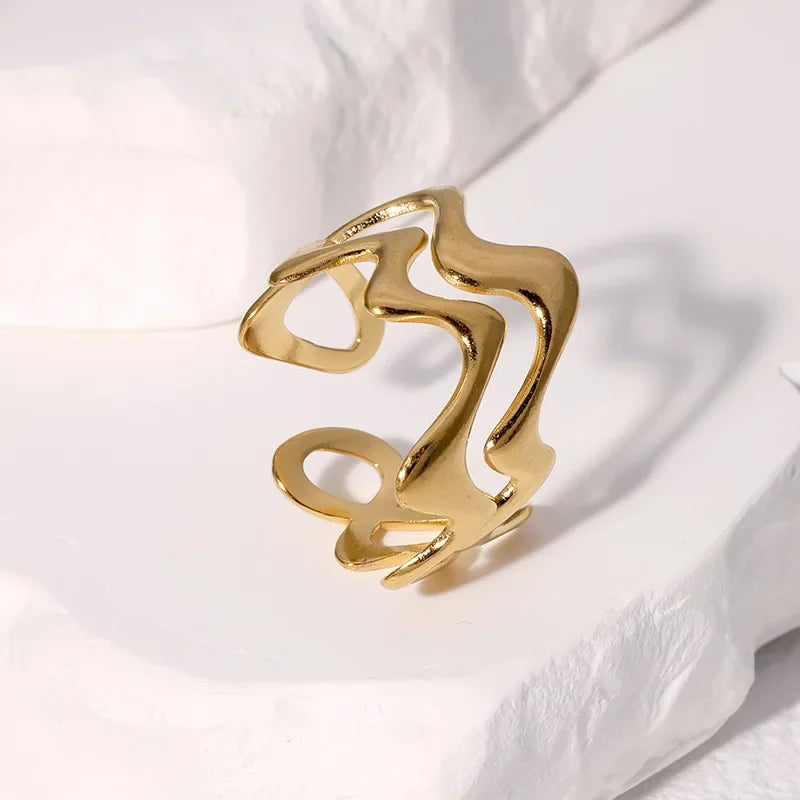 Stainless Steel Irregular Wave Ring - Piña Colada