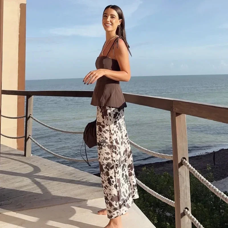 Satin Long Skirts Animal Print - Piña Colada
