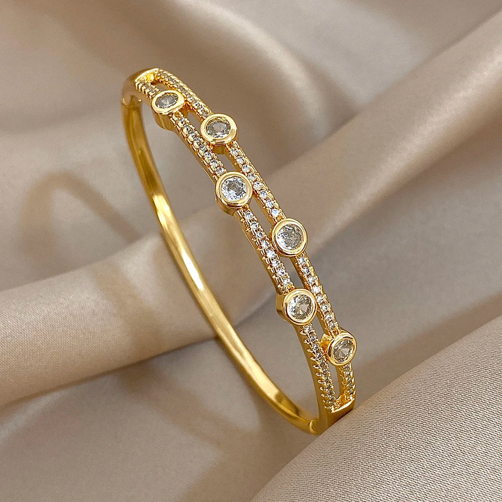 Gold Double Layer Rhinestone Bangle
