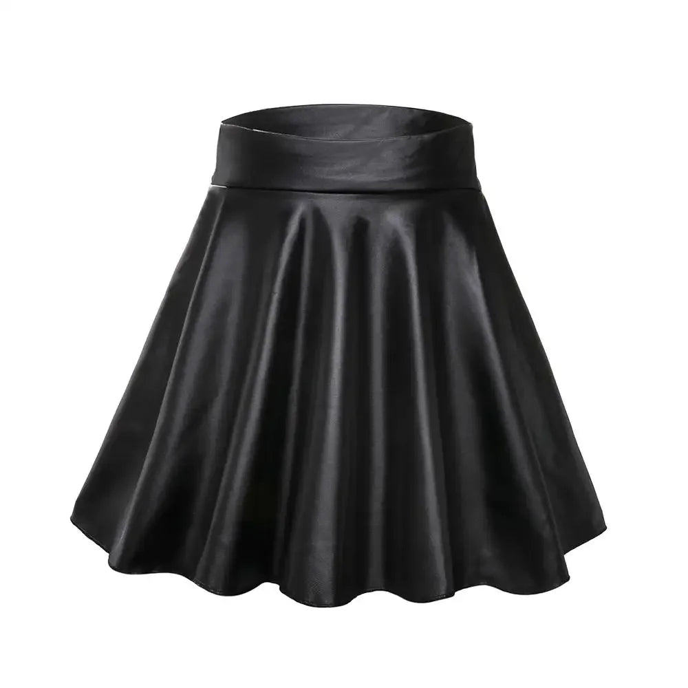 Pleated Faux Leather Knee-Length Skirt – Streetwear Style - Piña Colada