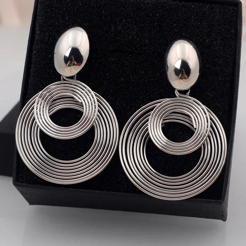 Bold Geometric Circle Drop Earrings - Piña Colada