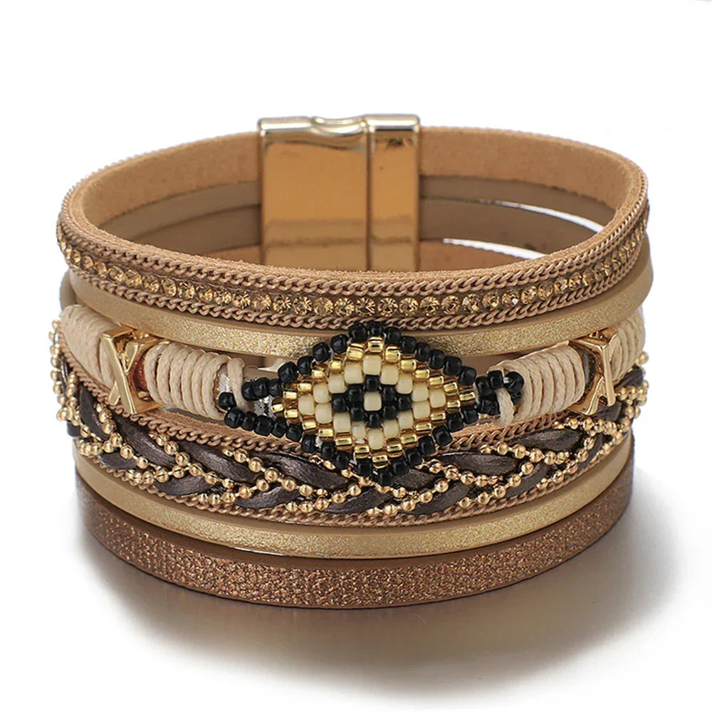Handwoven Leather Bracelet - Piña Colada