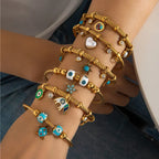 Colorful Eyes & Heart Drip Oil Pendant Bracelet - Piña Colada
