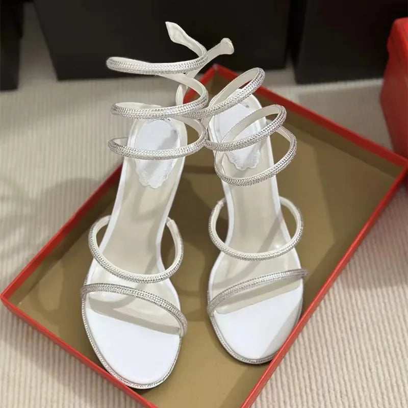 Fashion Snake Twine Around Crystal Women Sandals - Piña Colada
