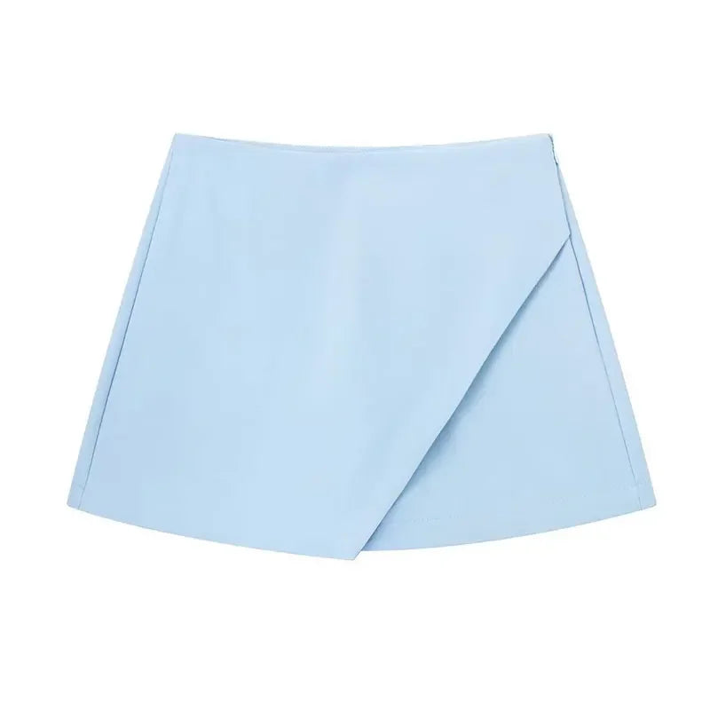 Asymmetrical High Waist Zipper Shorts - Piña Colada