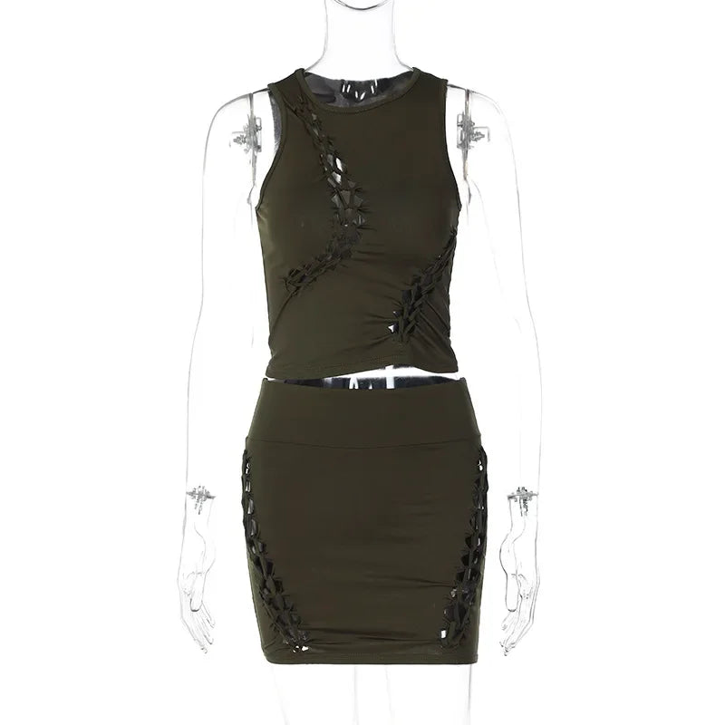 Dulzura Hollow Out Knit Mini Dress – Autumn High Street Look - Piña Colada