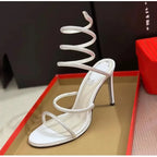 Fashion Snake Twine Around Crystal Women Sandals - Piña Colada