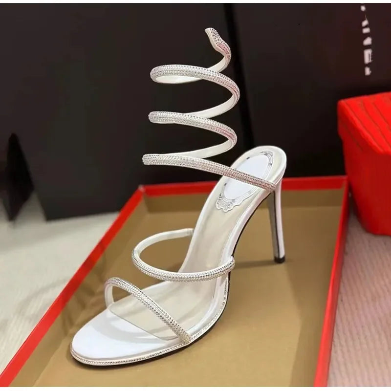 Fashion Snake Twine Around Crystal Women Sandals - Piña Colada