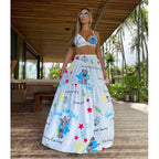 Draped Print V-Neck Maxi Dress – Beachwear Edition - Piña Colada