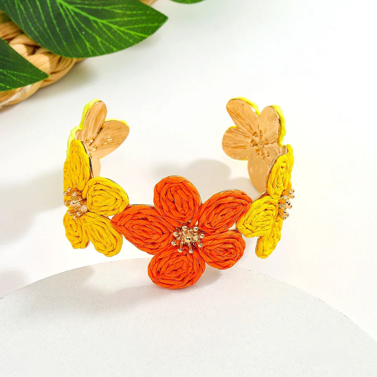 Flower Woven Cuff Bracelet Women - Piña Colada