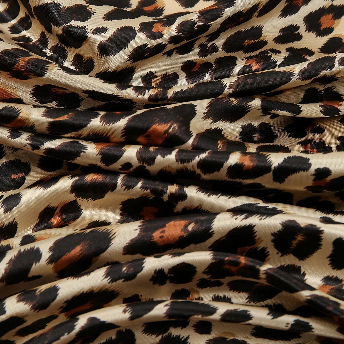 Leopard Print Square Scarf Satin Silk - Piña Colada