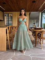One-Shoulder Fit & Flare Maxi Dress – Summer Beach Elegance - Piña Colada