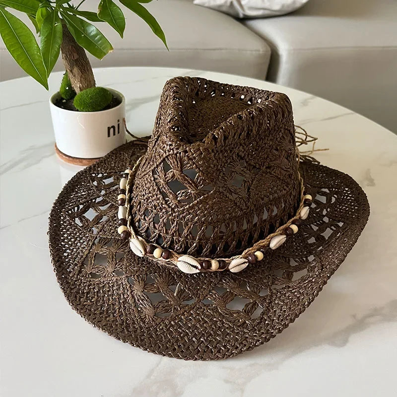 Summer Bohemian Shell Straw Hat - Piña Colada