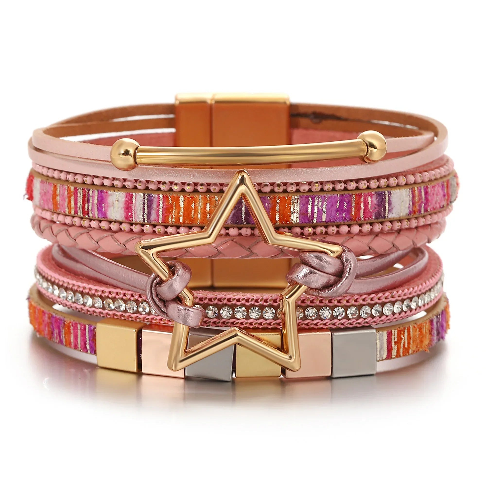 Hollow Star Weave Leather Bracelet - Piña Colada